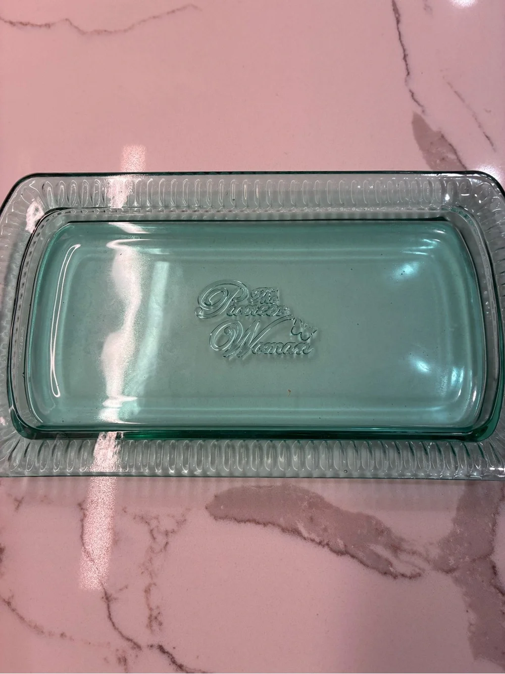 The Pioneer Woman Adeline Teal Pressed Glass Butter Dish with Lid